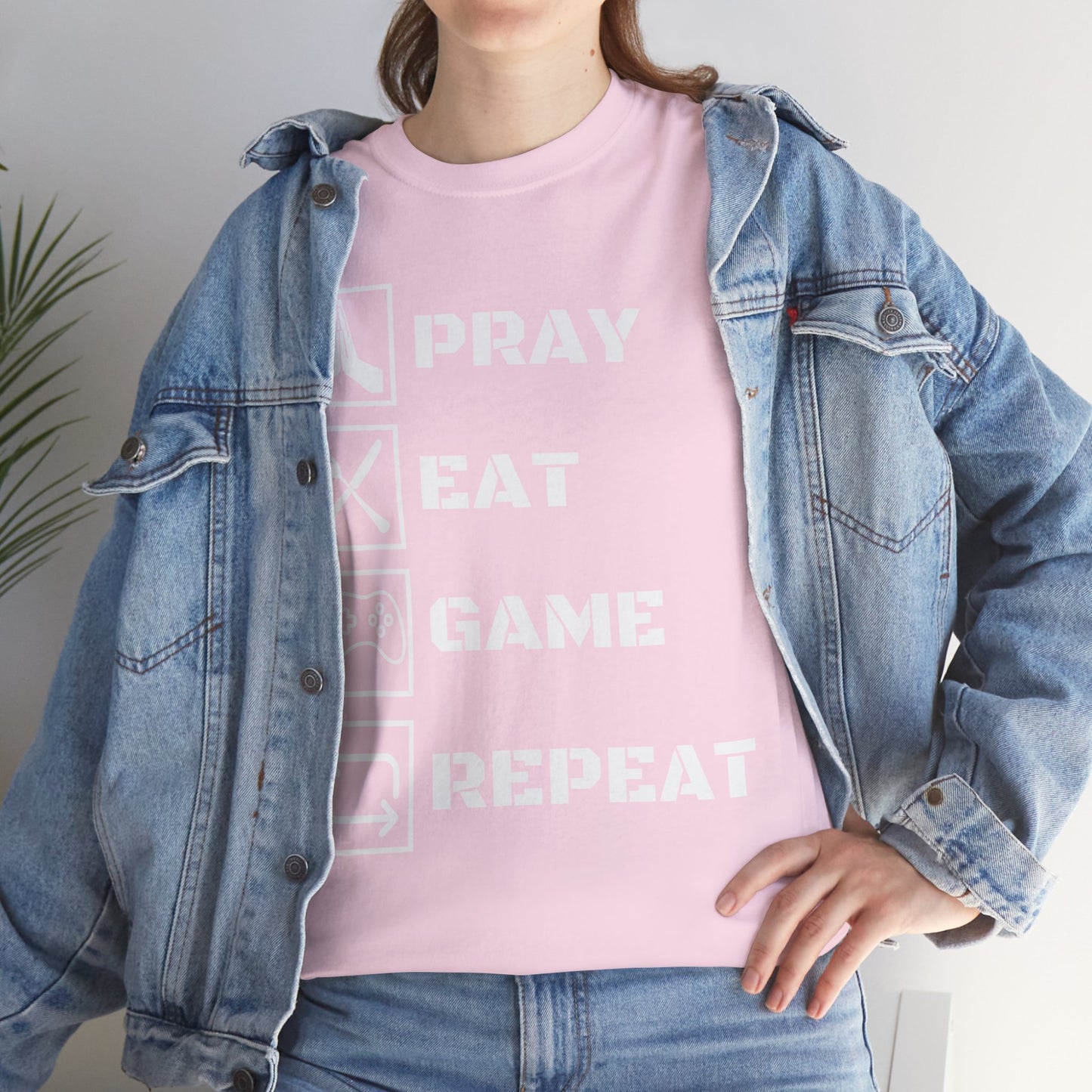 Pray, Eat, Game, Repeat T-Shirt - Unisex Heavy Cotton Tee