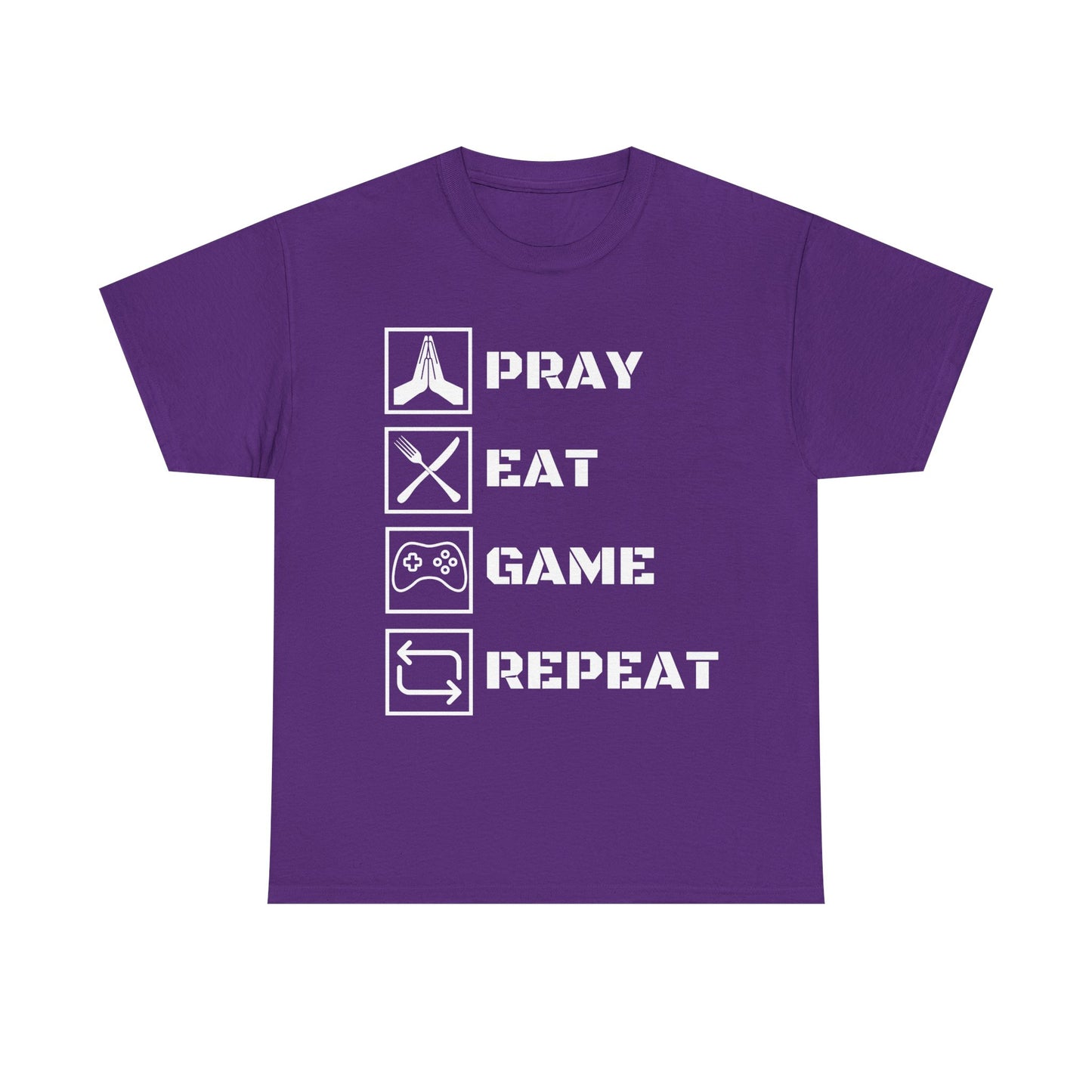 Pray, Eat, Game, Repeat T-Shirt - Unisex Heavy Cotton Tee