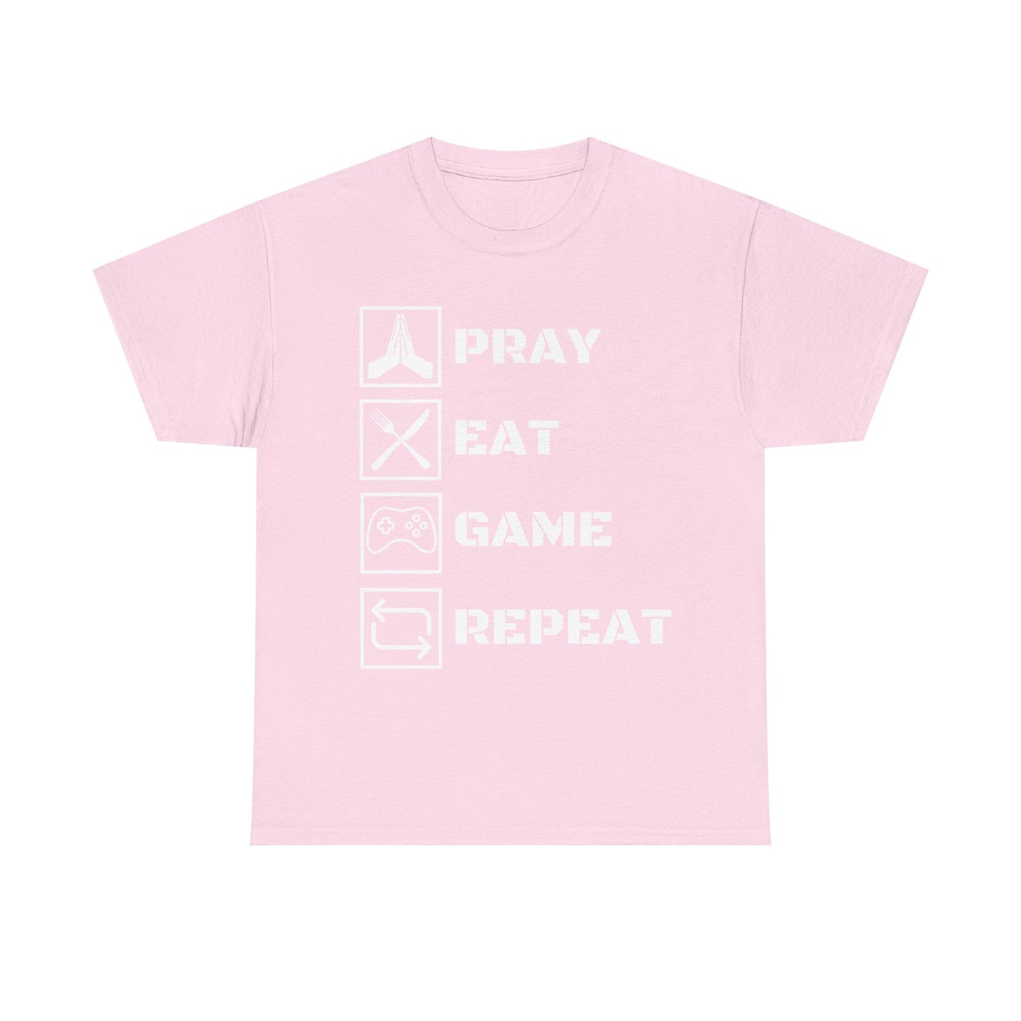 Pray, Eat, Game, Repeat T-Shirt - Unisex Heavy Cotton Tee