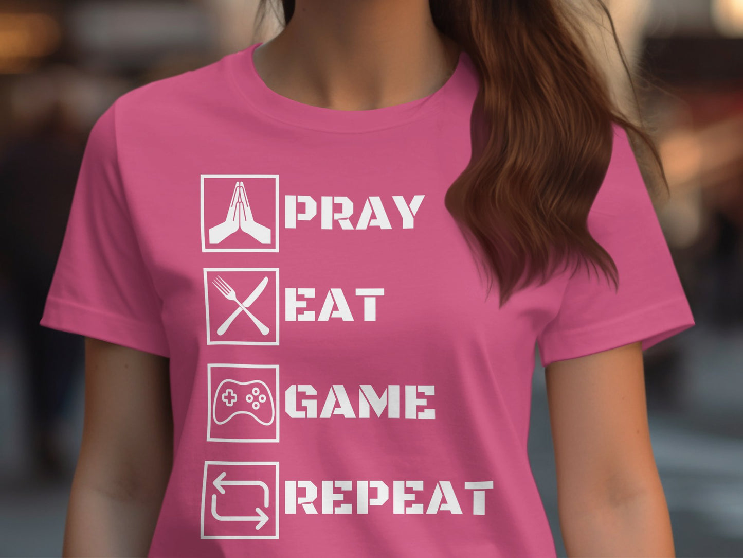 Kids T-Shirt Pray Eat Game Repeat - Children's Cotton Tee