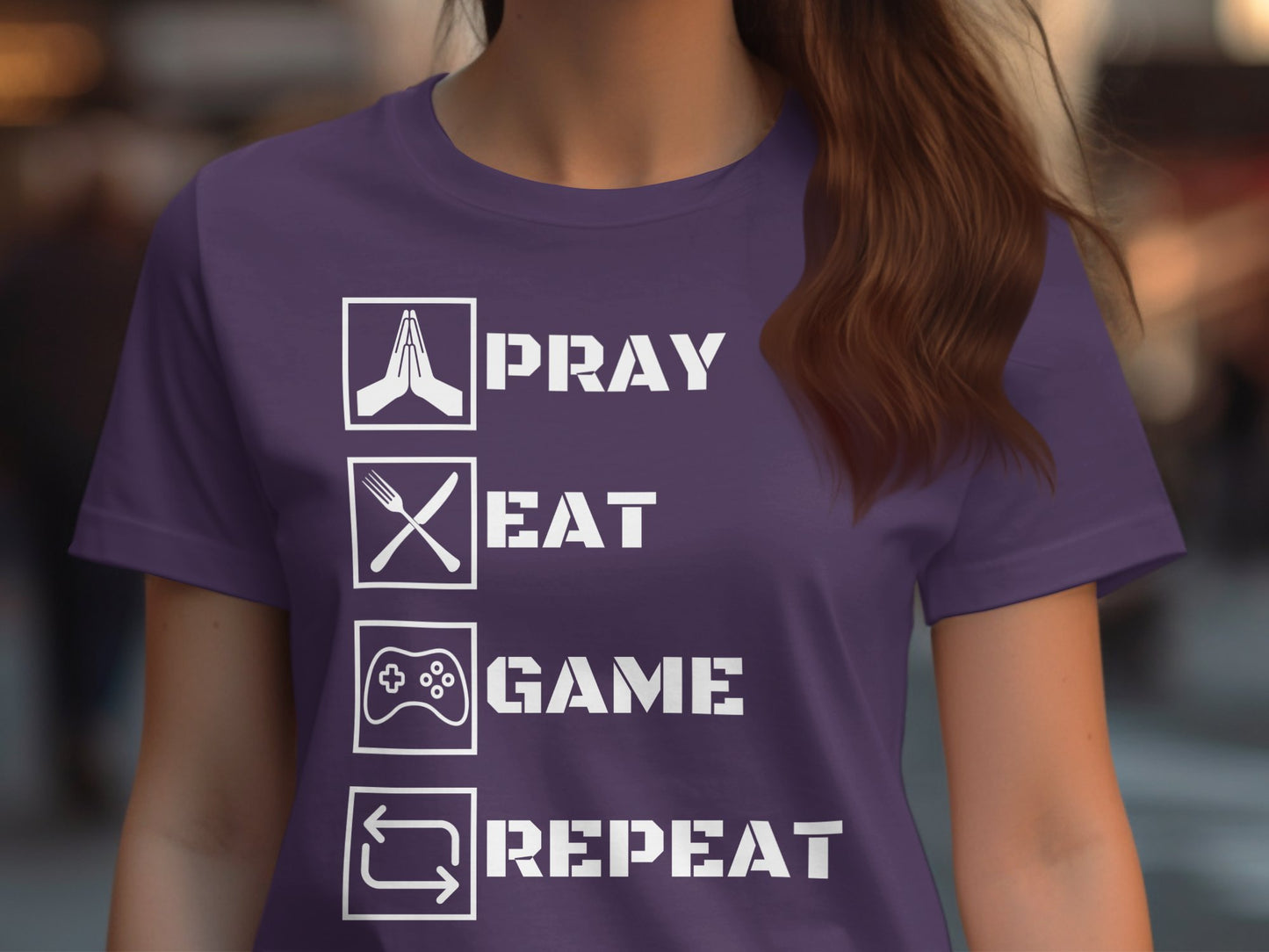 Kids T-Shirt Pray Eat Game Repeat - Children's Cotton Tee